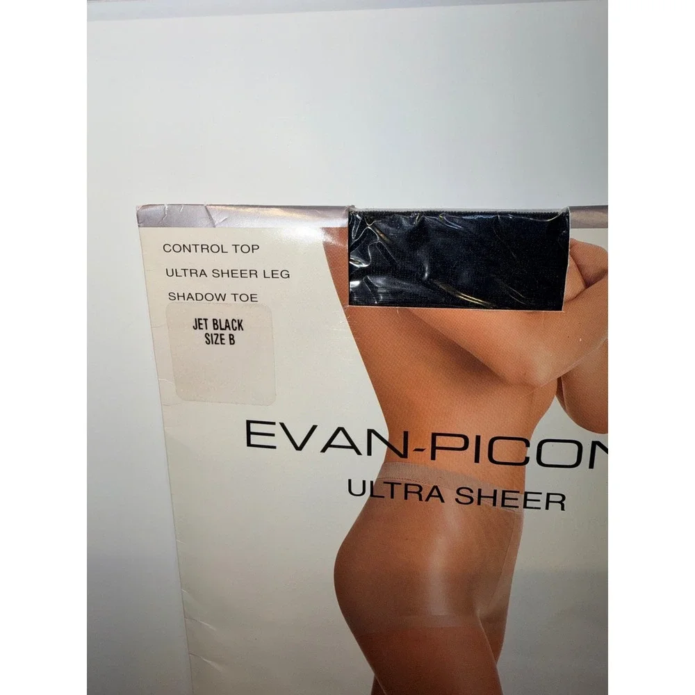 Evan-Picone Ultra Sheer Control Top Pantyhose Jet Black Size B Shadow Toe USA